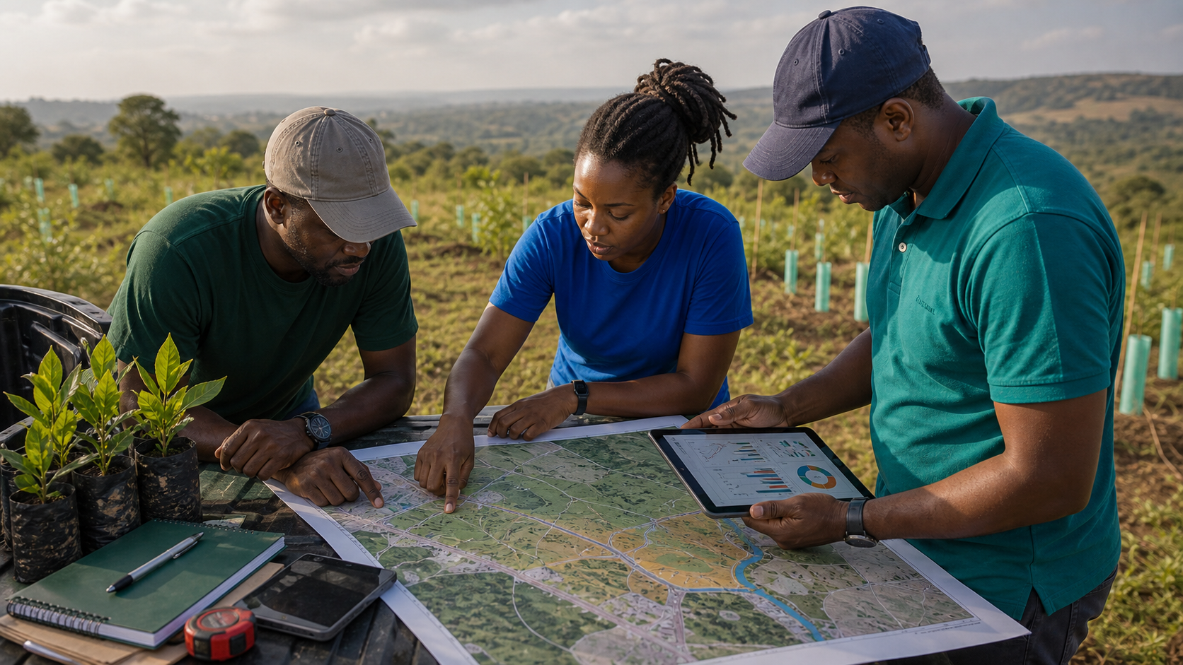 Climate Frontiers team reviewing a planning map
